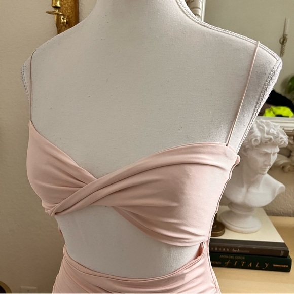 OH POLLY Charm Me Ruched Asymmetric Mini Dress in Blush Size‎ 6 NWOT - Picture 5 of 10